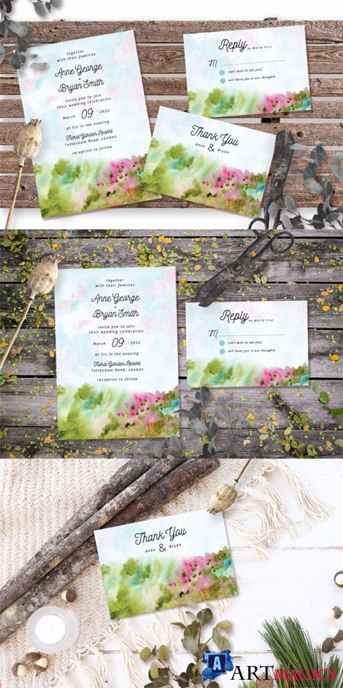 Abstract Meadow Landscape Wedding Invitation Psd