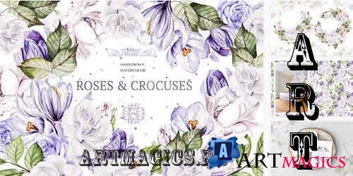 Watercolor Roses & Crocuses - 5300181