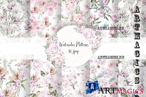 10 Hand Drawn Watercolor patterns - 6565856