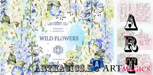 Hand Drawn Watercolor Wild Flowers - 6703494