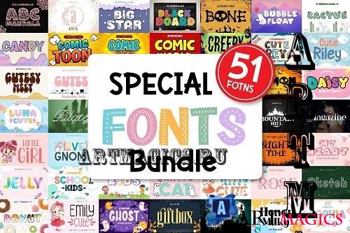 Special Fonts Bundle - 51 Premium Fonts, 1 Premium Graphics