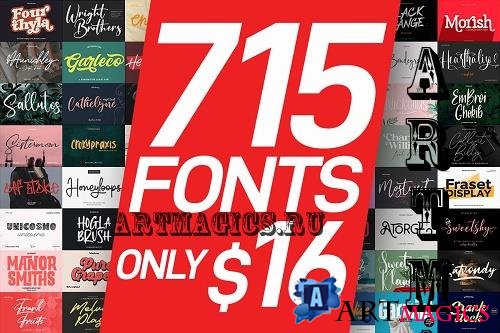 All Font Collection Mega Typeface Bundle - 715 Premium Fonts