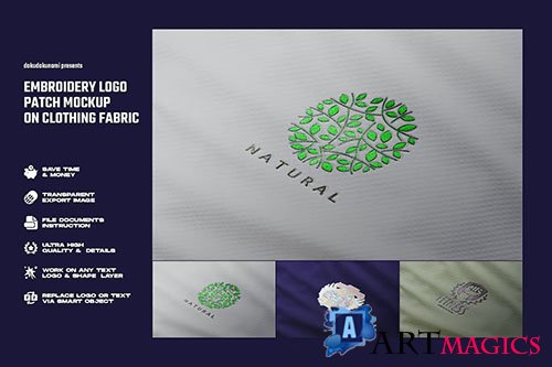 Embroidery logo patch mockup on clothing fabric PSD
