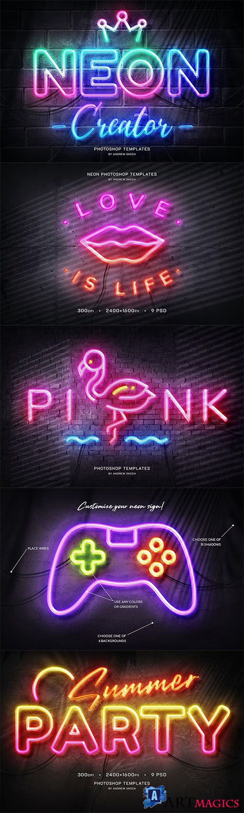 Neon Wall Sign Templates PSD