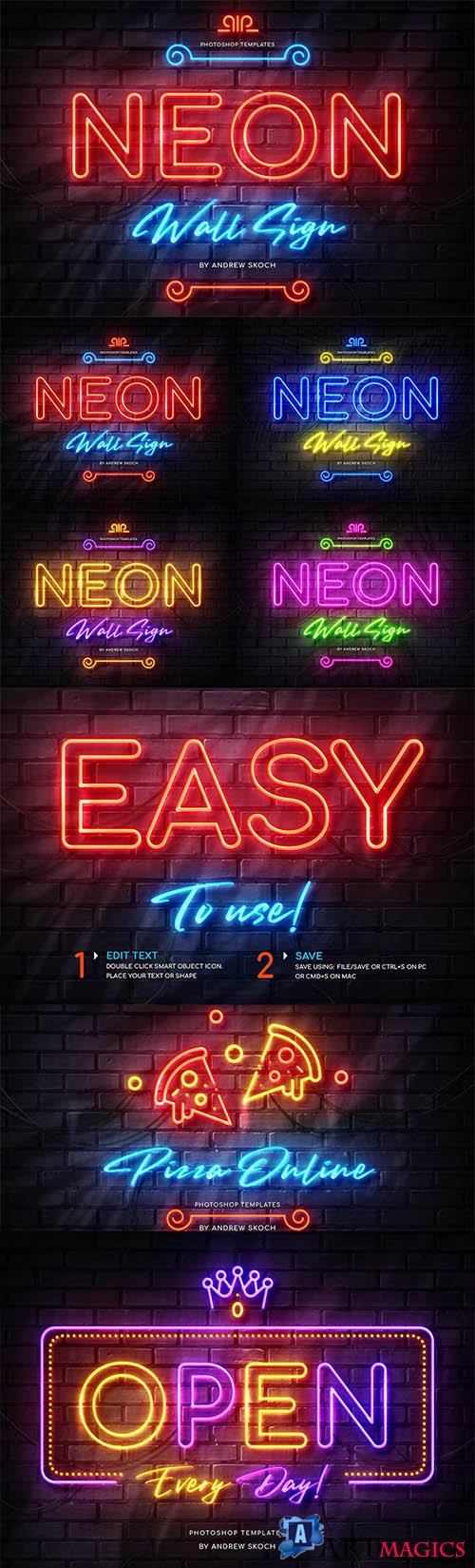 Neon Wall Sign Creator PSD