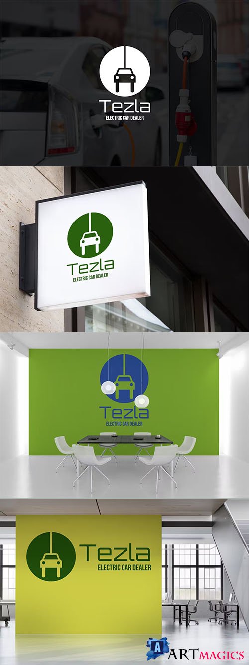 Tezla Negative Space Green Energy Logo