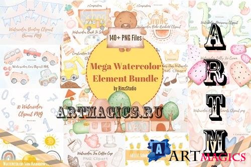 Mega Watercolor Element Clipart Bundle - 25 Premium Graphics