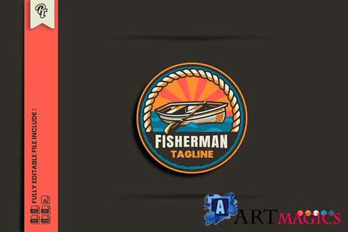 Retro Fisherman Badge Logo PNG