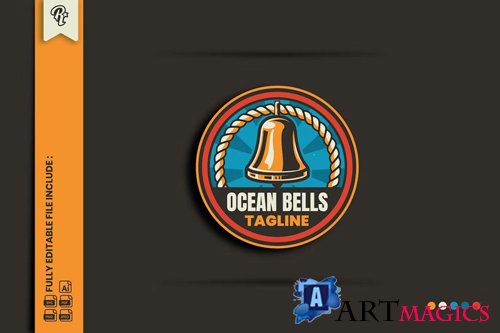 Retro Ocean Bells Badge Logo PNG