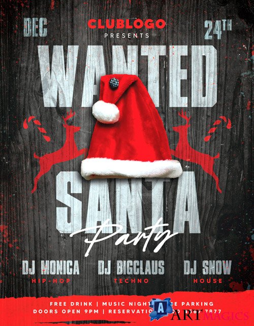 Wanted Santa beautiful flyer psd