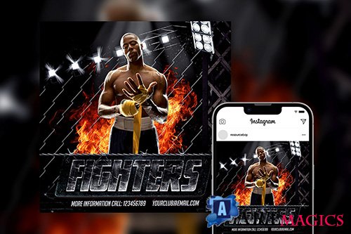 Flame Rusted UFC Fight Night Instagram Post Template PSD