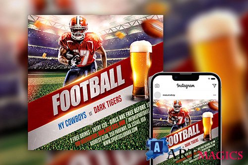 Bold Football Party Instagram Post Template PSD