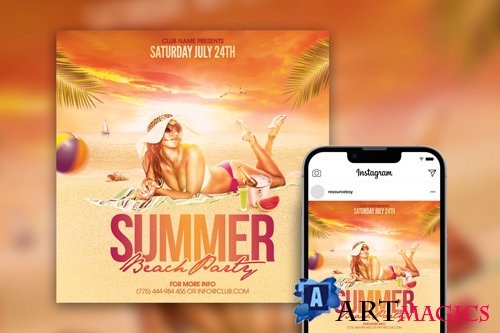 Stylish Summer Beach Party Instagram Post Template
