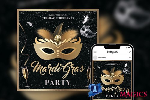 Nifty Luxurious Mardi Gras Party Instagram Post Template PSD