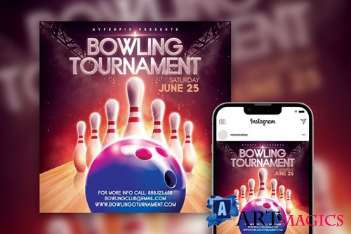 Bowling Tournament Instagram Post Template Beautiful PSD