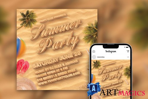 Tropical Summer Beach Party Instagram Post Template PSD