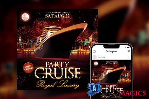 Luxury Cruise Party Instagram Post Template PSD