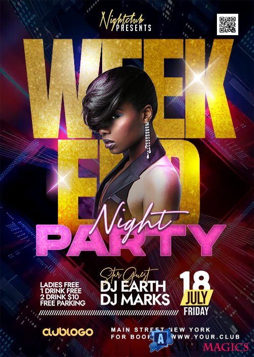 Weekend Night Party Promo Flyer PSD
