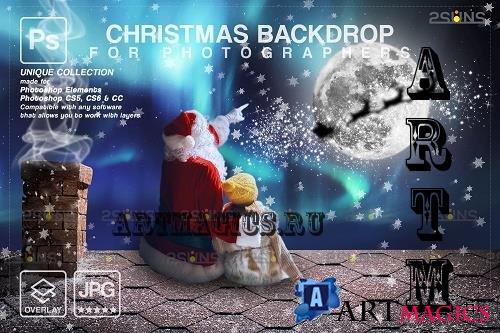 Christmas Rooftop Santa in Moon Digital Backdrop V01 - 2285494