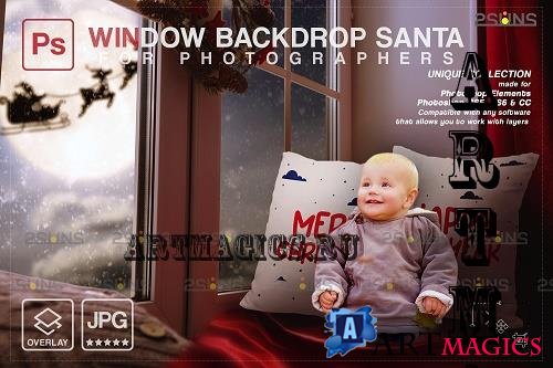 Christmas Window Backdrop Santa Sleigh V01 - 2285443
