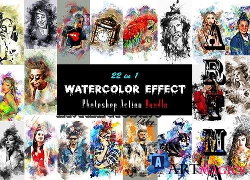 Watercolor Effect Photoshop Action Bundle - 10888912