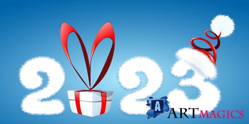 2023 new year number with gift box and santa hat, christmas, new year concept