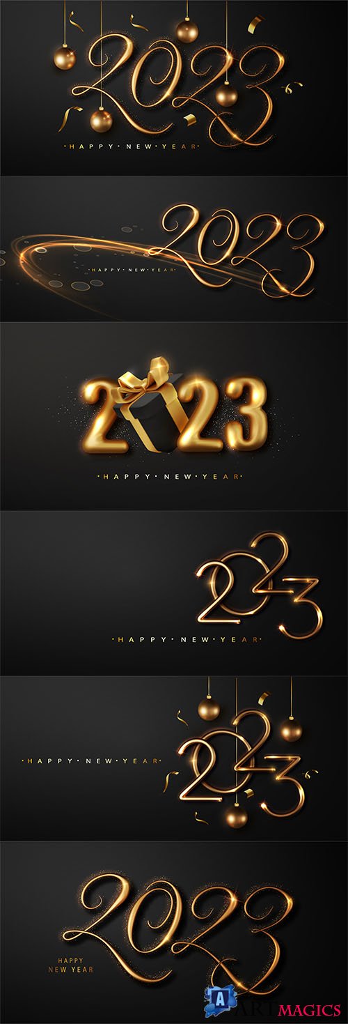 Golden vector luxury text happy new year gold festive numbers design