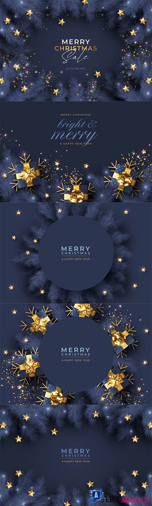 Vector christmas background with winter nature and ornaments