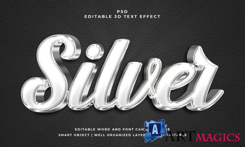 Silver 3d editable psd text effect with background