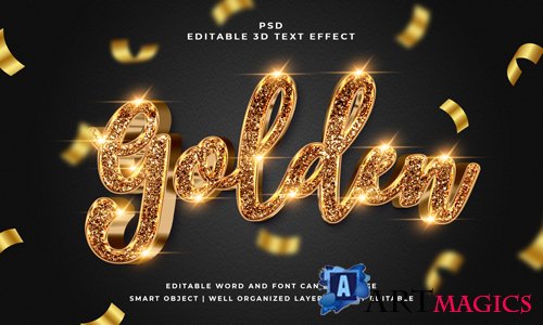 Golden editable psd 3d text effect premium with background
