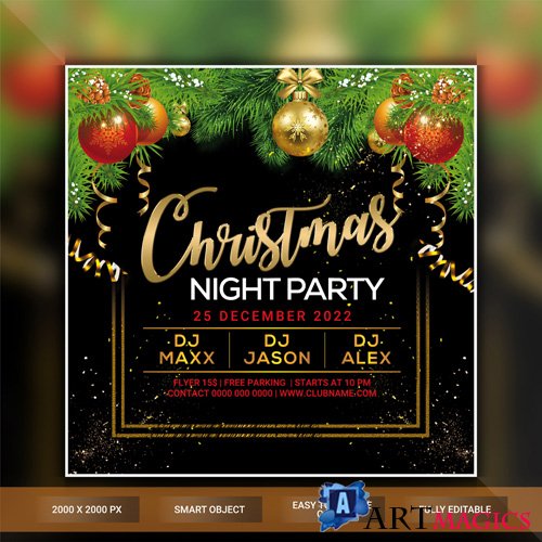 Christmas night party flyer template psd