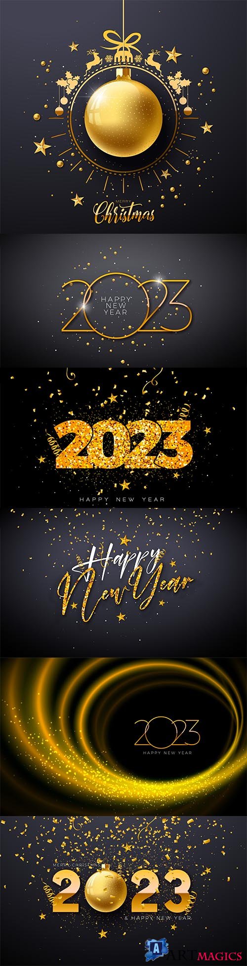 Vector happy new year 2023 illustration with gold lettering