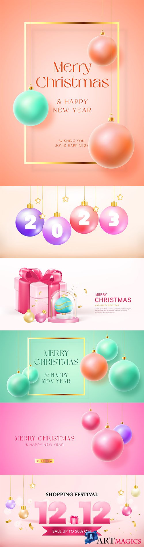 Happy new year and merry christmas banner, gift box christmas decorative design