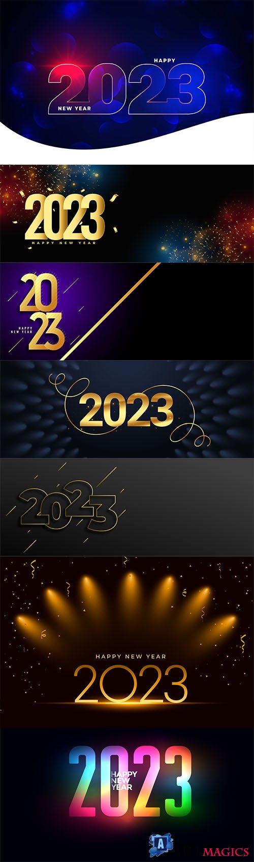 Golden 2023 text with spot light effect for new year banner