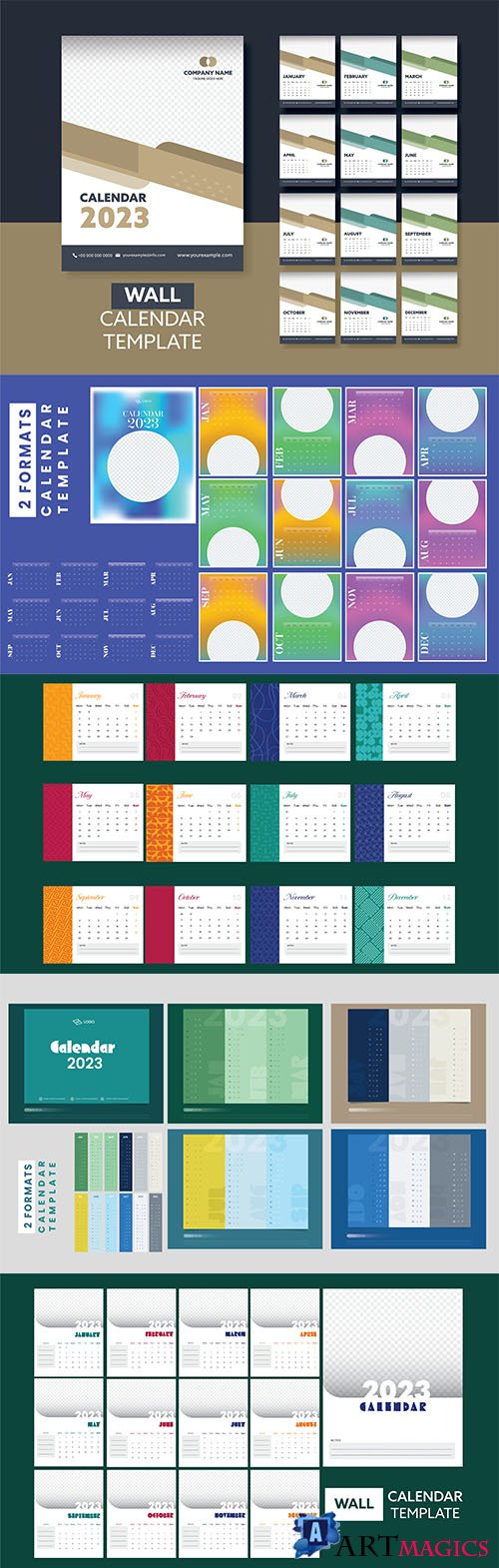 Calendar 2023 colorful design template for happy new year