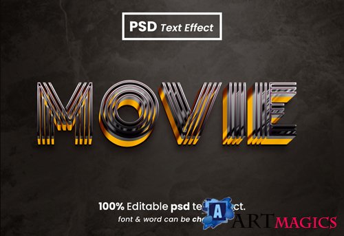 Movie 3d editable psd text effect