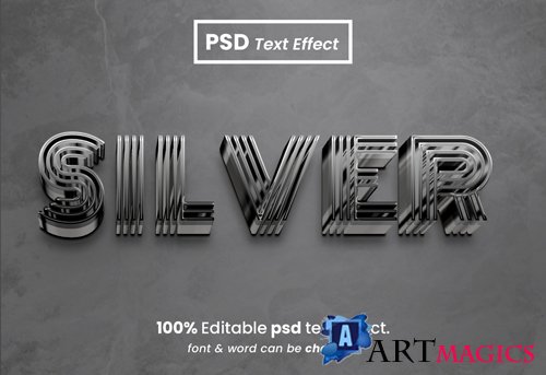 Silver 3d editable psd text effect