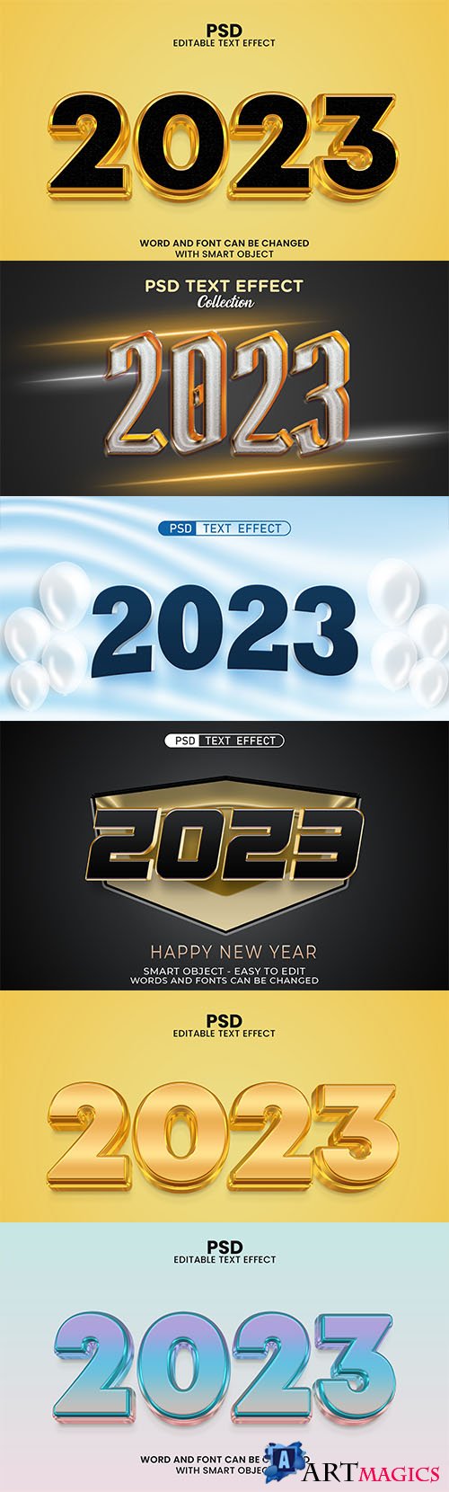 2023 new year golden 3d psd text effect with beautiful background
