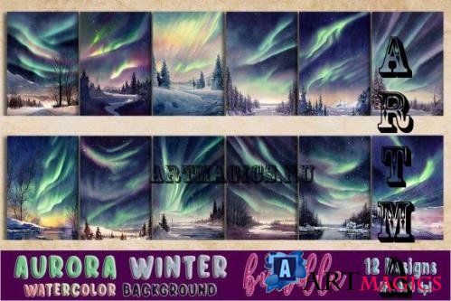Aurora Winter Watercolor Background