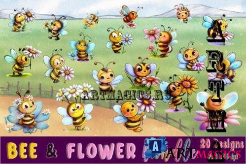 Bee & Flower Clipart Bundle - 4205844