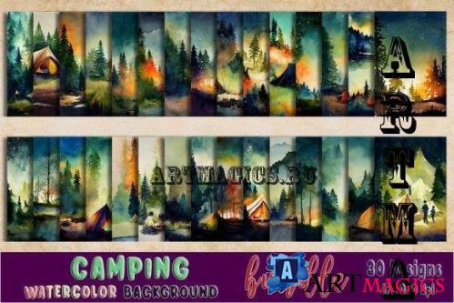 Watercolor Background of Camping Bundle