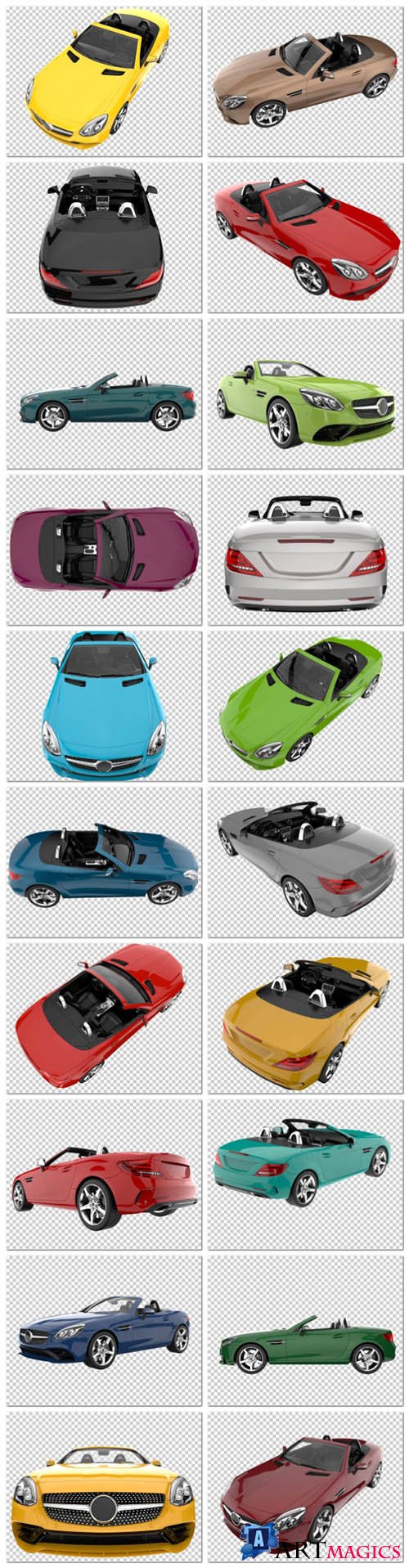 20 Sport car on transparent background, 3d rendering - illustration in psd vol 1