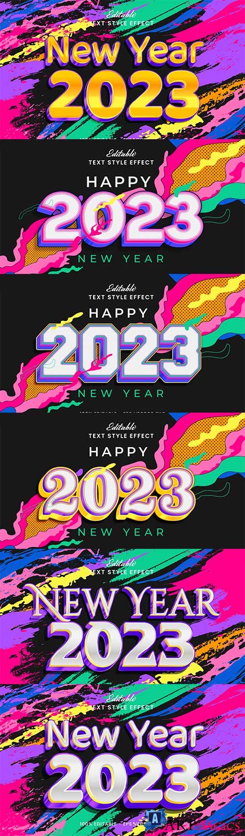 Vector happy new year 2023 3d bold text effect
