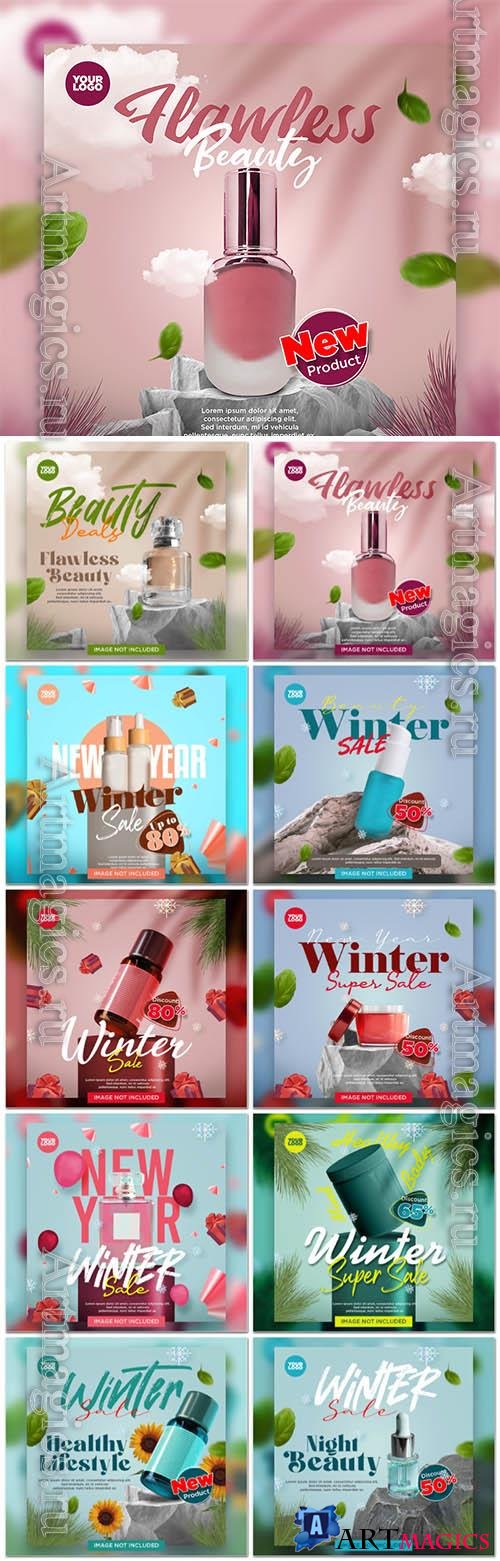 PSD new year winter sale cosmetics banner