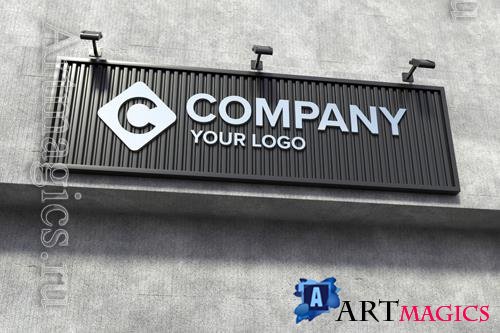 PSD shop sign mockup on concrete wall