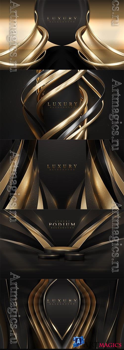 Golden luxury background with black with line decoration and glitter light effect