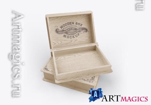 PSD opened wooden box mockup 3d render