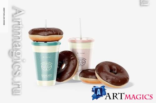 PSD donut with cups mockup