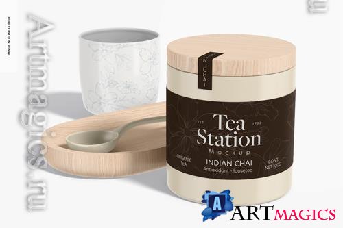 PSD round tea packaging mockup left view