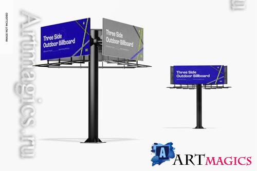 PSD three side outdoor billboard mockup perspective